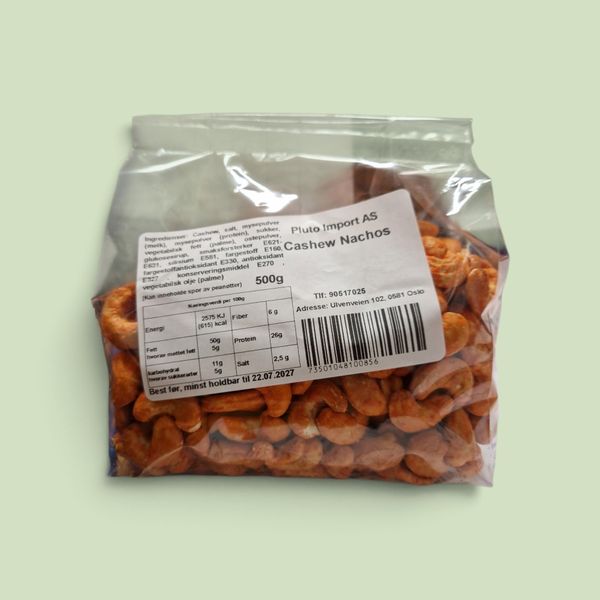 Cashewn&oslash;tter Nachos Pluto Import 500g.