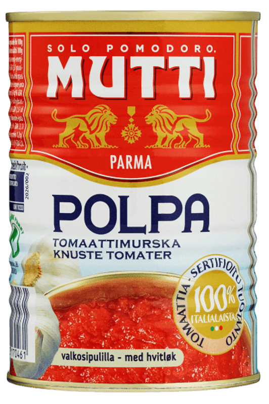 Mutti tomater knuste m/hvitløk 400 g.