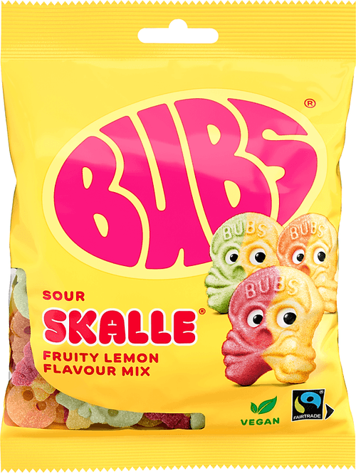 Hovedbilde Bubs Skalle Sour Fruity Lemon  Gelatinfri  90g.