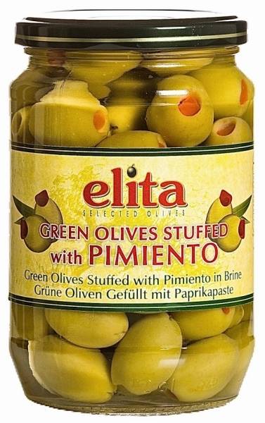 Grønn Oliven m/Paprika Elite 700g.