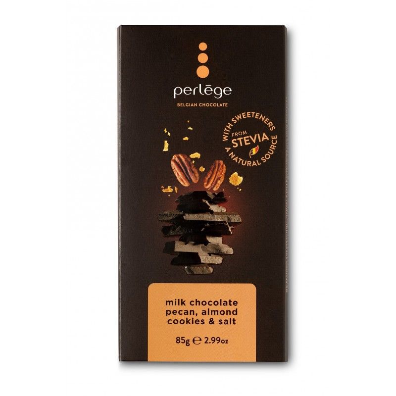 Perlege Stevia Milk Chocolate Pecan, Almond, Cookies& Salt 85g.