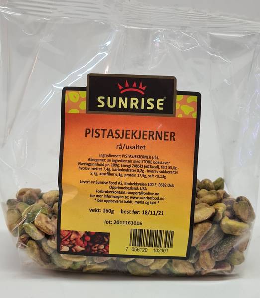 Pistasjekjerner Rå/Usaltet Sunrise 160g.