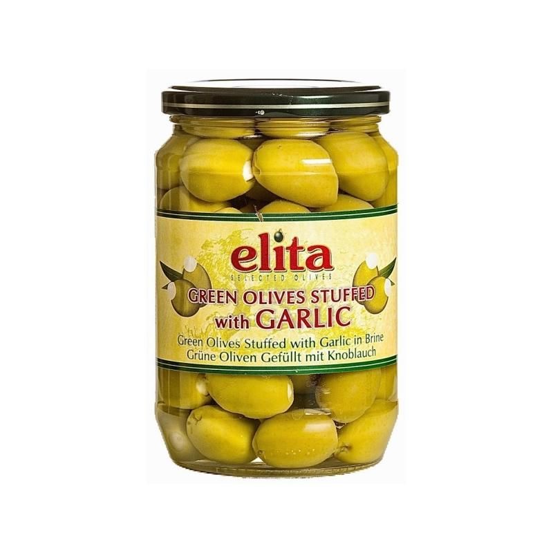 Grønn Oliven m/Hvitløk 700g. Elita
