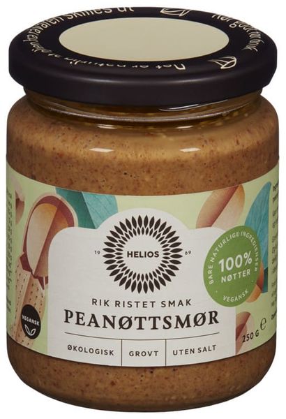  Peanøttsmør grovt u/salt økologisk Helios 250g.
