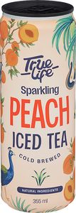 Hovedbilde True Life Sprudlende Ice Tea Peach 355ml.