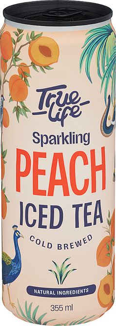 Hovedbilde True Life Sprudlende Ice Tea Peach 355ml.