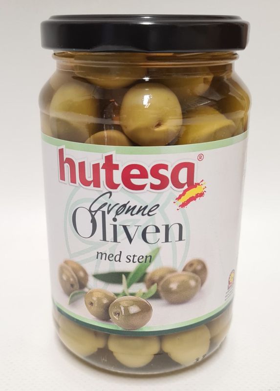 Grønne oliven m/Sten Hutesa 350g.