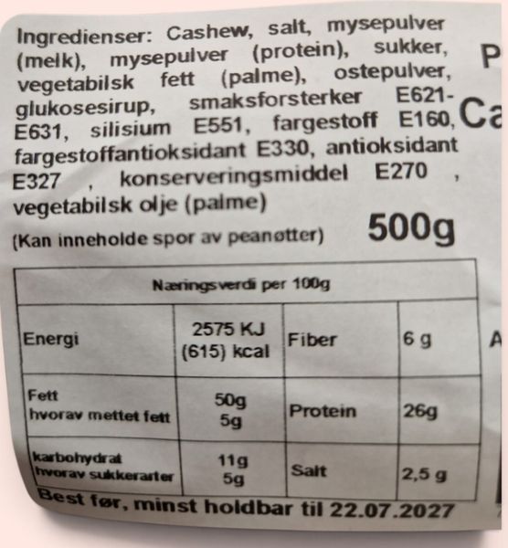 Cashewn&oslash;tter Nachos Pluto Import 500g.